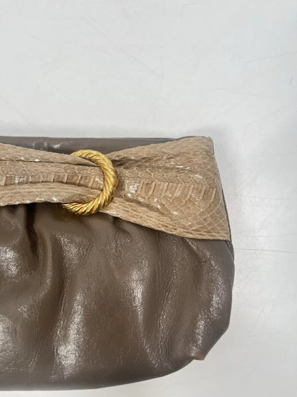 Vintage Genuine Snakeskin Clutch Made in Hong Kong Taupe Leather Evening Bag